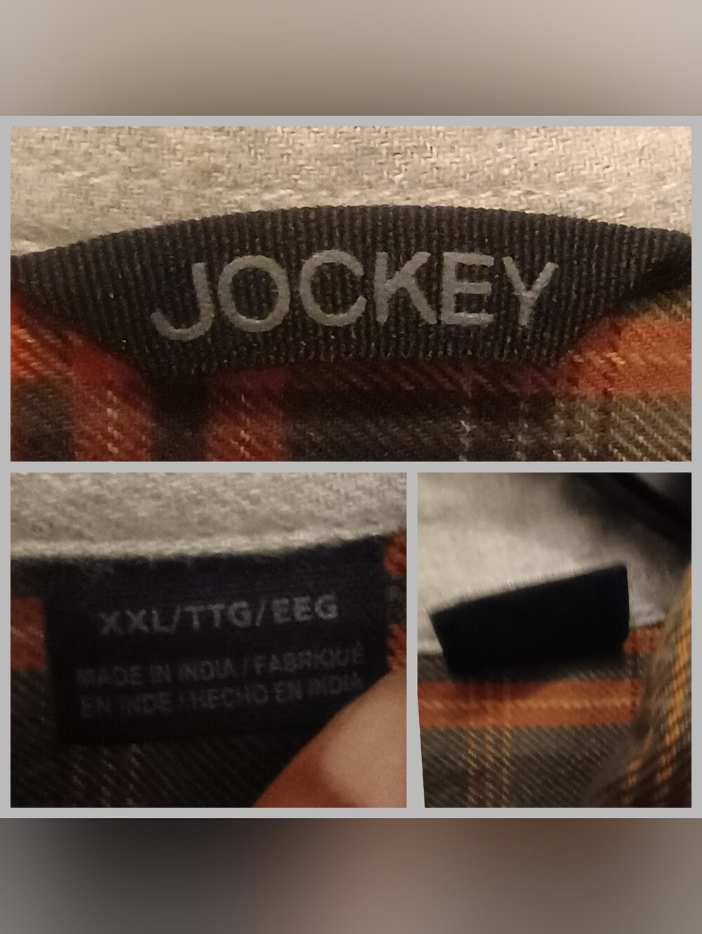 Jockey brand olive green and orange plaid flannel long-sleeve shirt Men XXL - Picture 4 of 9